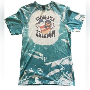 Teal blue taste like freedom 4th of July bleached soft tee shirt
